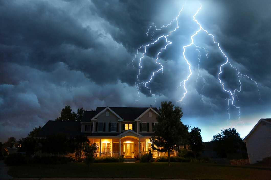 lightening over home